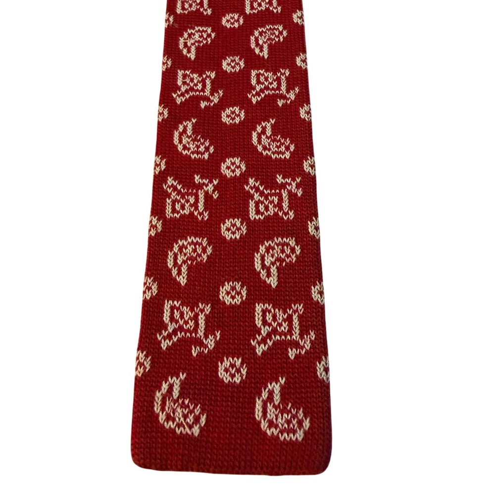 Ivy Prepster Knit Tie Red Paisley Cotton Square End Preppy Accessory